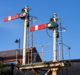 2 Railway semaphore signals in the danger position
