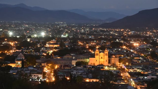 Mexico, Panorama of Oaxaca, time lapse from day to night