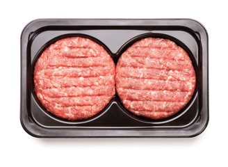 raw minced beef meat for burgers in plastic package