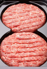 raw minced beef meat for burgers in plastic package