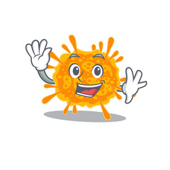A charismatic nobecovirus mascot design style smiling and waving hand