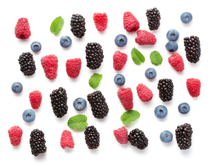 various berries isolated on white background