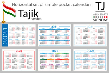 Tajik horizontal pocket calendar for 2021