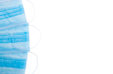 Medical mask of blue color for protection against flu or virus, epidemic and other diseases.