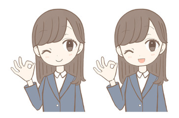 スーツ　女性　ビジネス　ＯＫ　イラスト　セット