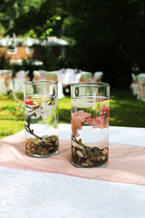 glass of water for wedding decoration
