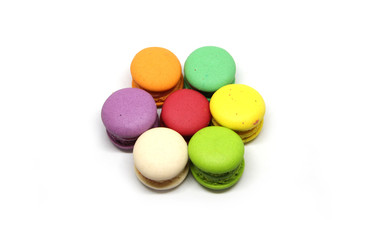 Macaroons , french delicious desserts. isolated on white background.
