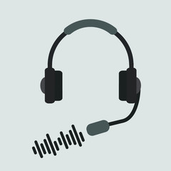 Headphone icon. Headphones with sound wave icon isolated, minimal design. Vector illustration