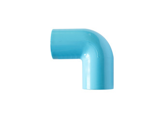 Blue pvc plastic of water pipe fitting  isolated on white background.