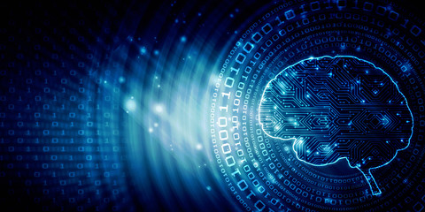 2d illustration Concept of thinking, background with brain, Abstract Artificial intelligence. Technology web background