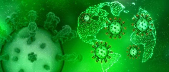 3d render Corona virus disease COVID-19. Microscopic view of a infectious virus
