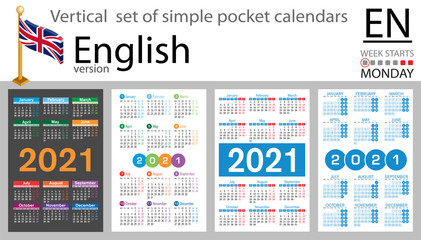 English vertical pocket calendar for 2021