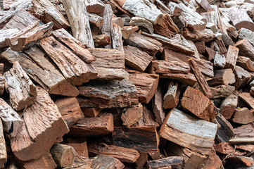 Pile of chopped wood tree trunks
