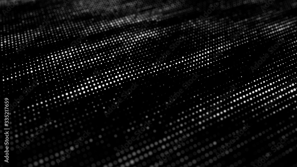 Wall mural wave of particles. abstract background with a dynamic wave. big data visualization. 3d rendering.