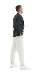 modern business man looking at a white blank screen