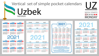 Uzbek vertical pocket calendar for 2021