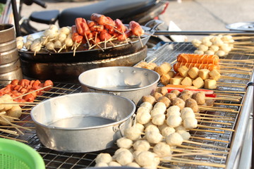 Fried food with sticks, Thai style food, Thailand street food ,Buriram.