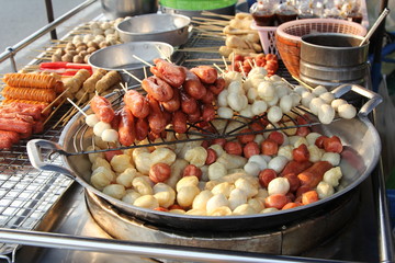 Fried food with sticks, Thai style food, Thailand street food ,Buriram.
