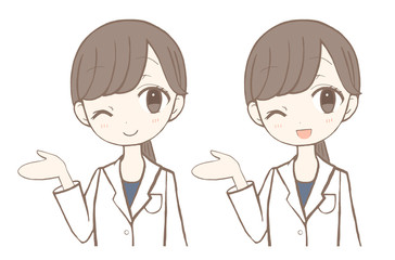 白衣　女性　こちらです　どうぞ　イラスト　セット