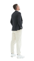 modern business man looking at a white blank screen