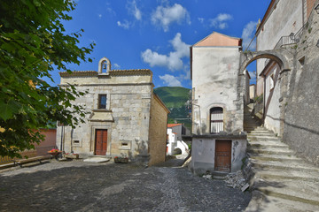 Pizzone, Italy, 07/12/2018. A narrow street between the houses of a village in the Molise region