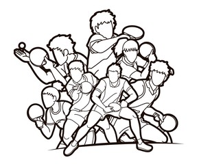 Group of Ping Pong players, Table Tennis players action cartoon sport graphic vector.