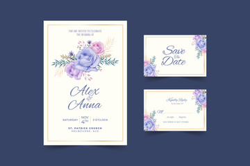 Obraz na płótnie Canvas Wedding card template with beautiful watercolor floral wreath Premium Vector 