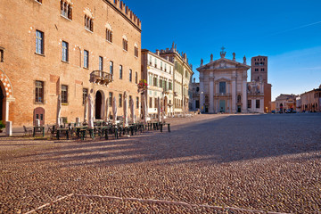 Fototapeta na wymiar Mantova city paved Piazza Sordello idyllic square view, UNESCO world heritage site