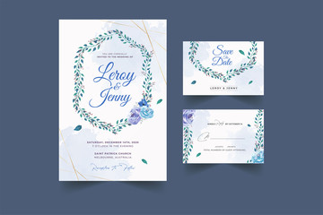 Wedding card template with beautiful watercolor floral wreath Premium Vector
