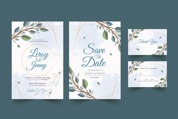 Wedding card template with beautiful watercolor floral wreath Premium Vector
