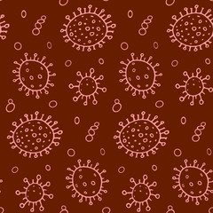 Seamless pattern bacterium virus vector illustration. Stop COVID-19. Outline doodle color background, texture
