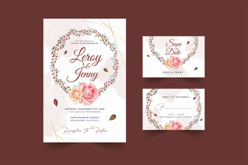 Wedding card template with beautiful watercolor floral wreath Premium Vector
