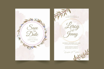 Obraz na płótnie Canvas Wedding card template with beautiful watercolor floral wreath Premium Vector 