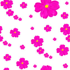 Cute pink flowers on a white background. Seamless pattern. Summer print for your projects: textiles, digital paper, scrapbooking, printed materials.