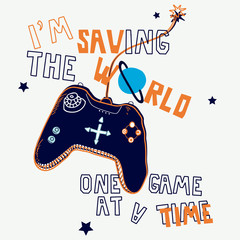 game play text line world galaxy bomb boy tee illustration art vector