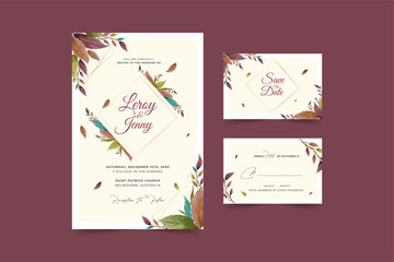 Wedding card template with beautiful watercolor floral wreath Premium Vector
