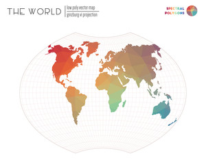 Abstract geometric world map. Ginzburg VI projection of the world. Spectral colored polygons. Elegant vector illustration.