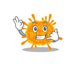 Cartoon design of nobecovirus with call me funny gesture