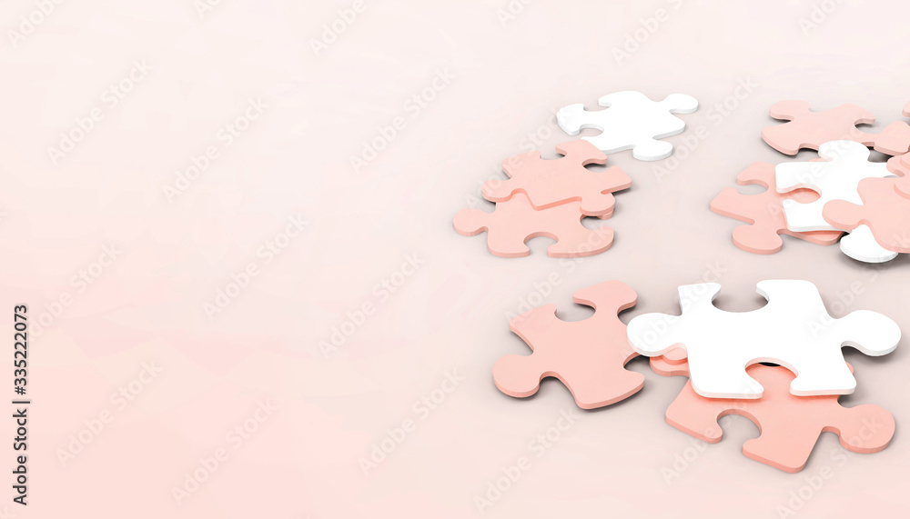 Poster abstract business concept jigsaw puzzle connection on red background - 3d rendering