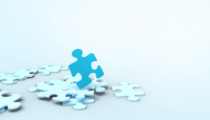 Abstract Business Concept jigsaw Puzzle Piece connection on Blue  background - 3d rendering