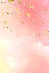 Beautiful pink water-colour background, great design for any purposes. Invitation ,Greeting card template. Vector gold glitter background texture.