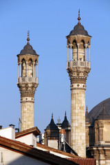 Fototapeta na wymiar Aziziye Mosque was built during the Ottoman period in 1867. The mosque is located in the Bazaar of Konya Bedesten. The mosque was built in the baroque architectural style.