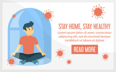 COVID-19 quarantine vector web banner. Man sitting