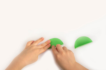 Concept of DIY and children's creativity. Step by step instruction: how to make applique frog from...