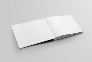 Mockup of white open book, first hardcover spread, isolated on background.