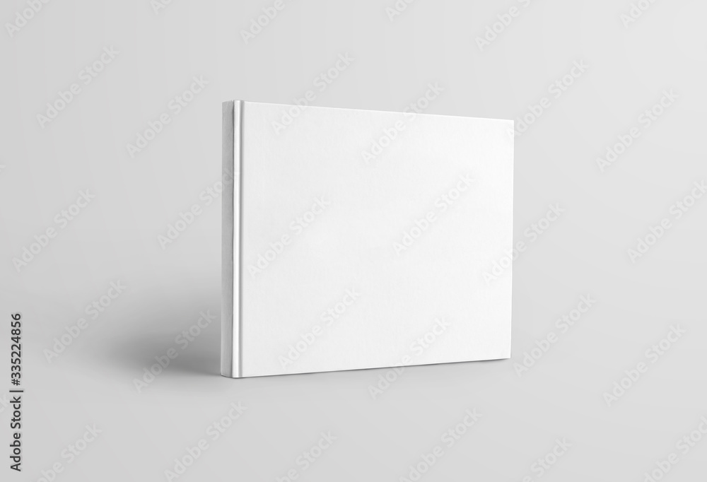 Poster mockup blank landscape orientation of a book standing and isolated on a white background, front view
