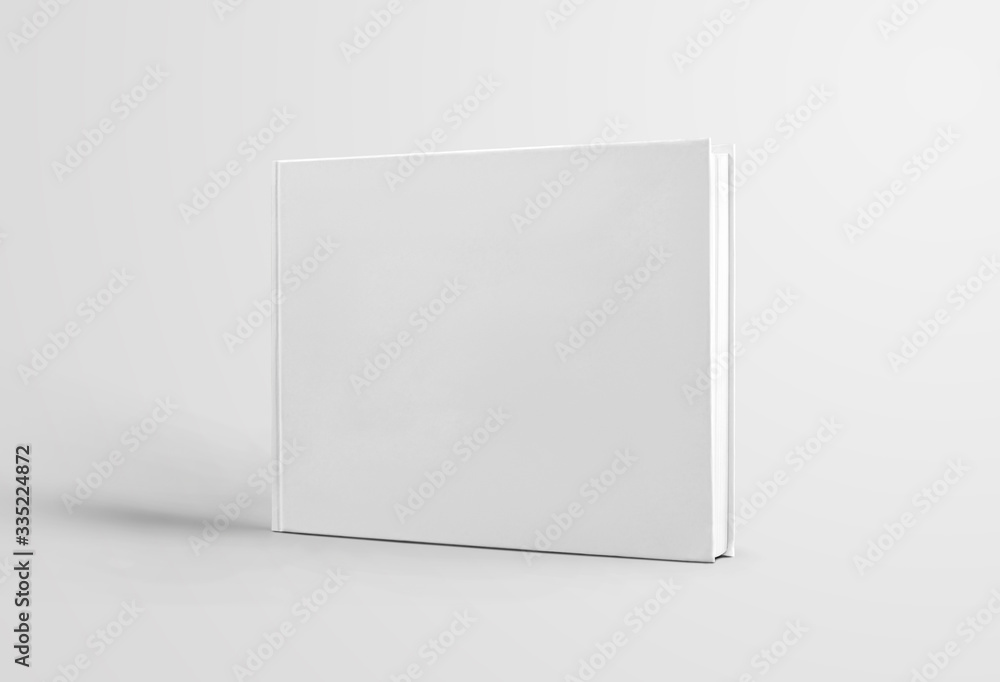 Poster closed white book template with realistic shadows, standing for presentation of design and advertisi