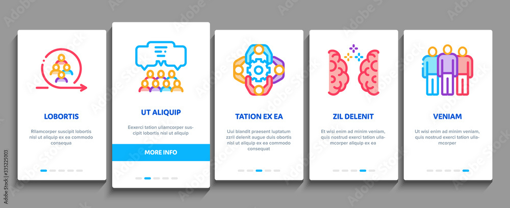 Poster collaboration work onboarding mobile app page screen vector. human and brain collaboration, worker r