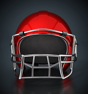 Red Football Helmet Isolated On Black Background. 3D Illustration