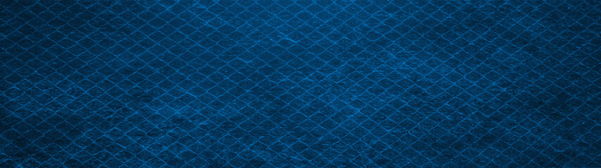 Fototapeta na wymiar Blue dark vintage retro geometric motif cement concrete tiles texture background banner panorama with diamond shaped rhombus mesh print